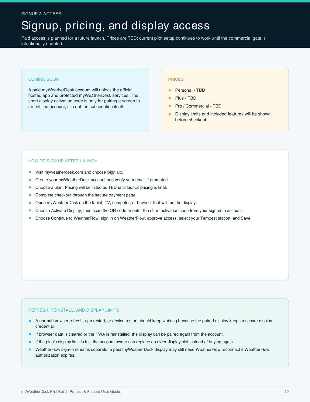 User guide page 10 of 11: Signup, pricing, and display access