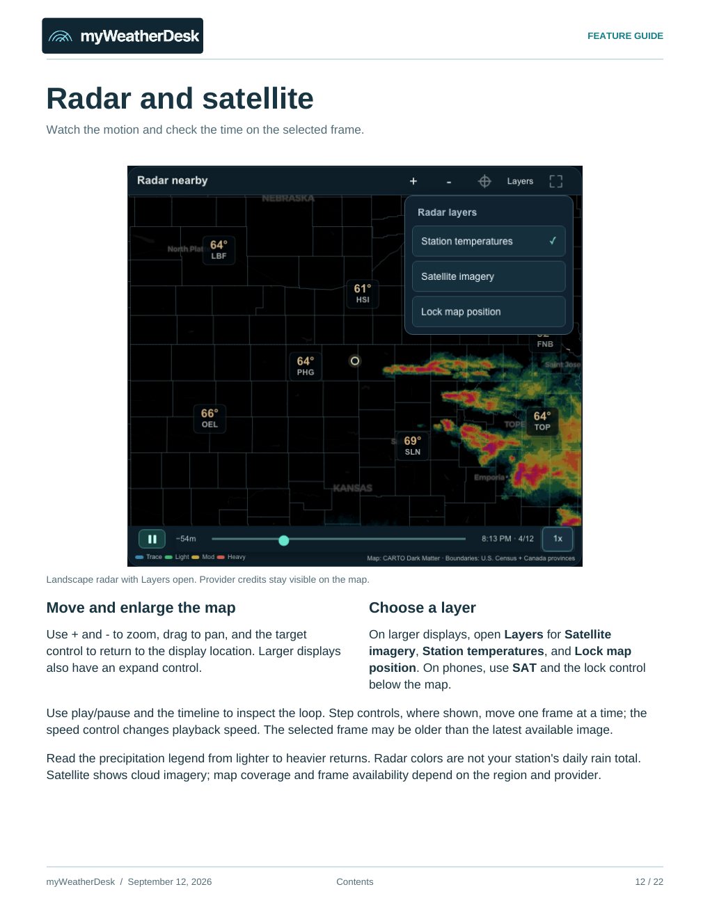 User guide page 12 of 22: Radar and satellite