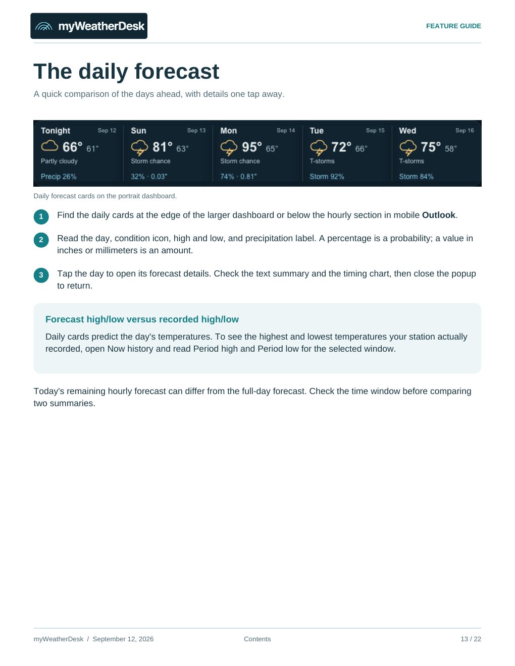 User guide page 13 of 22: The daily forecast